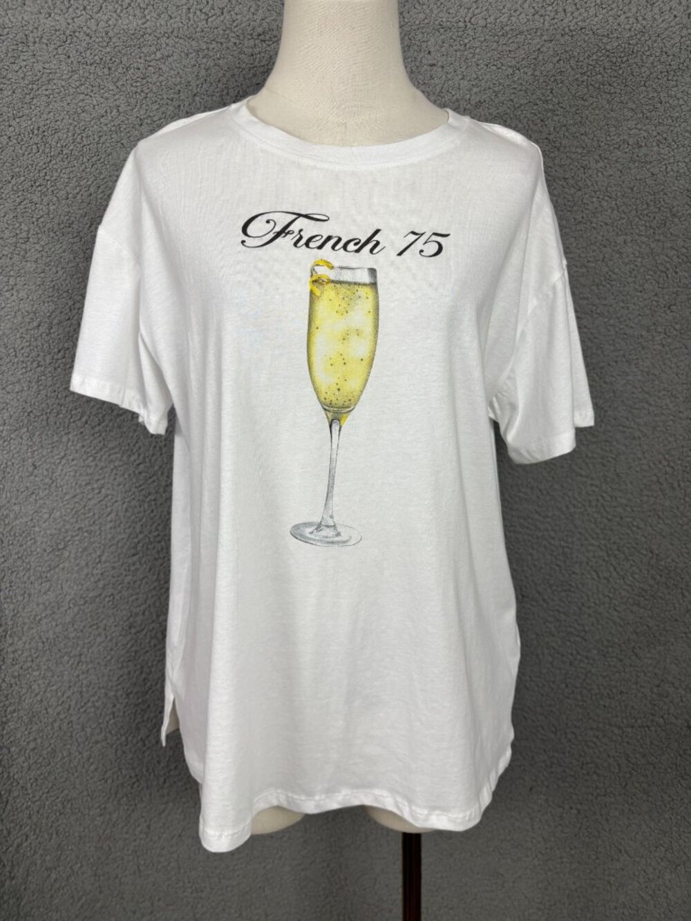 And Now This Women's Cotton Printed-Graphic Tee,French 75 White Size Med NWT's.
